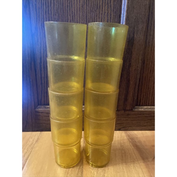 Vintage HJ STOTTER Acrylic Set Of 8 Yellow Stacking Tumbler Cups MCM Bar Ware - Picture 2 of 5